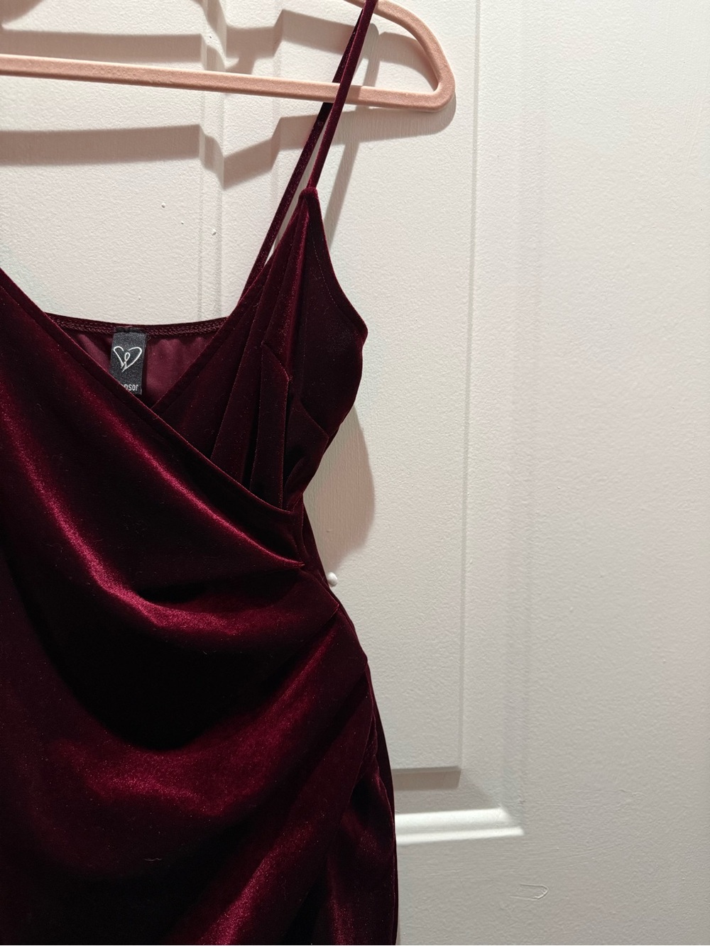 Windsor Velvet Wrap Velvet Mini Dress in Wine Red